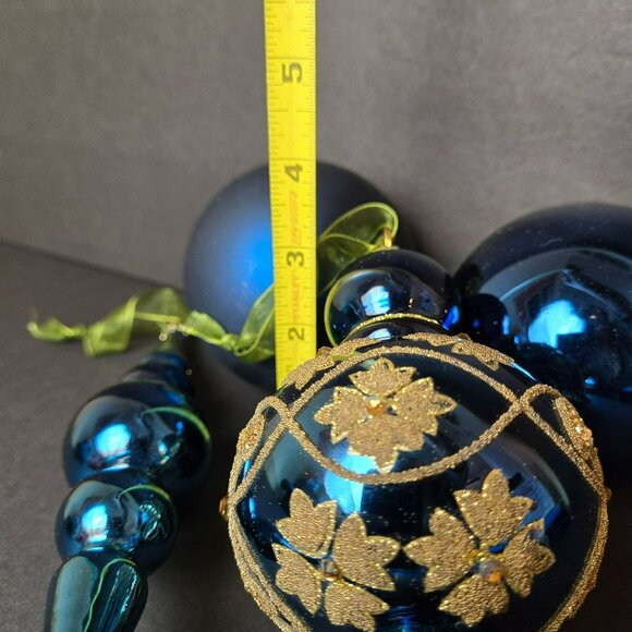 Frontgate Blue Glass Ornament Set of 4 Handblown Finial & Ball Ornaments Holiday - Picture 9 of 10